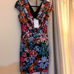 Dress The Population. Size Small. With tags . Multi colored sequence mini dress.